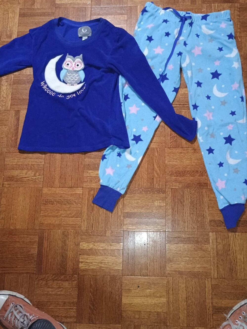 PJ Couture Size Small PJ set "Whoooo Do You Love?" Owl and Moon Top and Bottoms
